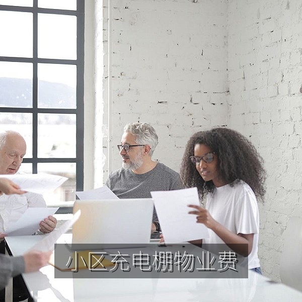 小区电动车集中充电棚改造后的现场照片，居民关注物业费变化